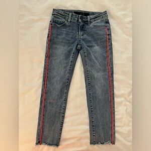 Joes midrise skinny jean with red piping down the side size 7